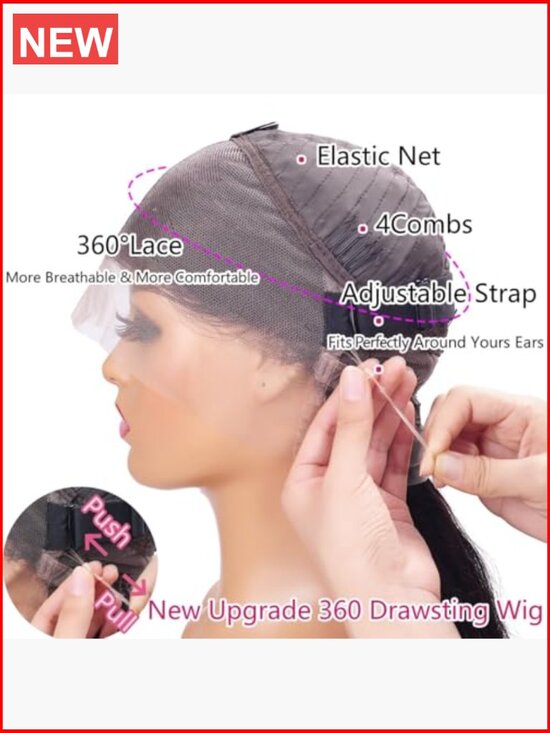 360 Lace Front Wig Human Hair Pre Plucked 220% Density Drawstring Glueless main image 4
